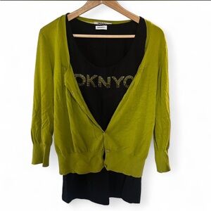 DKNYC Vintage Women's Tank & Green Cardigan Set